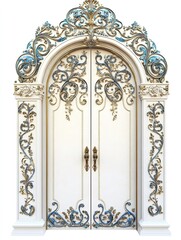 Elegant Ornate Double Doors With Intricate Gold And Blue Detailing