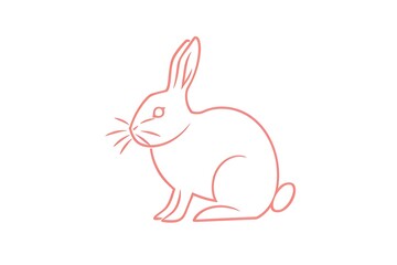 Obraz premium Elegant linear icon of a rabbit, outlined in soft pink. Simple, minimalistic lines creating a delicate look.