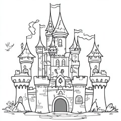 Obraz premium Enchanted Fairy Tale Castle Coloring Book Page A Magical Illustration for Kids