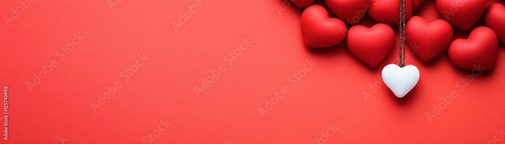Aufkleber heart shaped object hanging on a vibrant red wall in a simple decorative setting