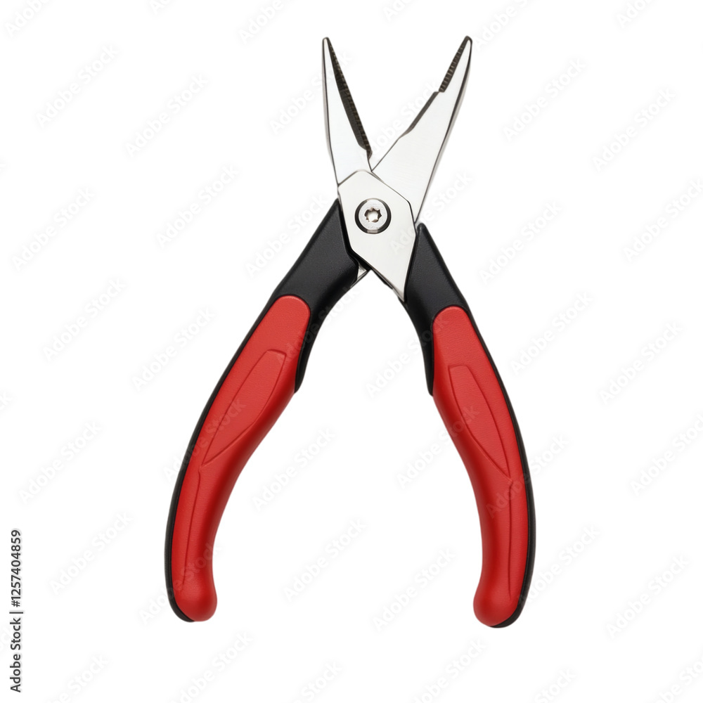 Poster realistic high-quality isolated object of a pair of pliers with red rubber grips, hardened steel cut