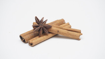 Cinnamon Sticks and Star Anise Spice Isolated on White Background