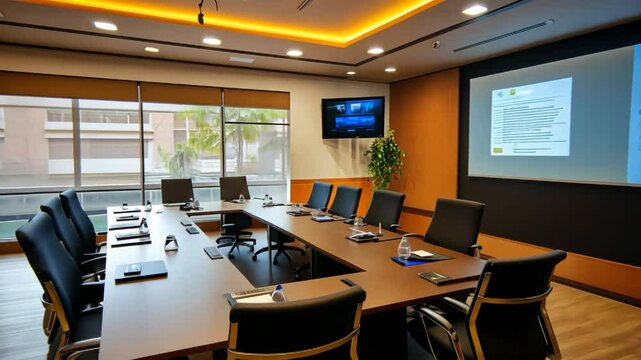  video.  interior of modern office space for conference, negotiations and meetings.minimalist business center or hotel lobby provides computer workstations for guests. Located in contemporary setting