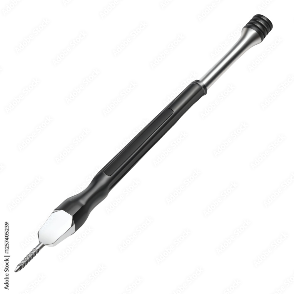 Poster realistic high-quality isolated object of a flat-head screwdriver with a sturdy grip, chrome-plated 