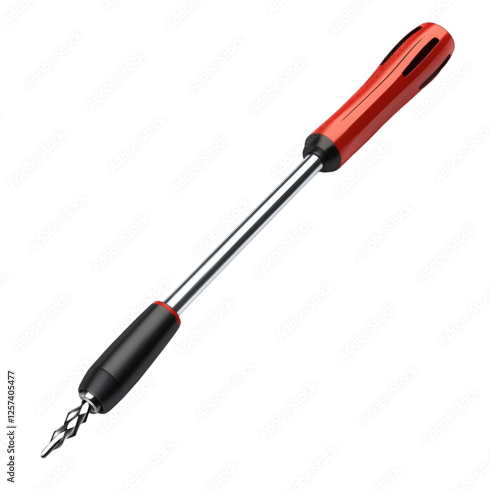 Poster realistic high-quality isolated object of a flat-head screwdriver with a sturdy grip, chrome-plated 