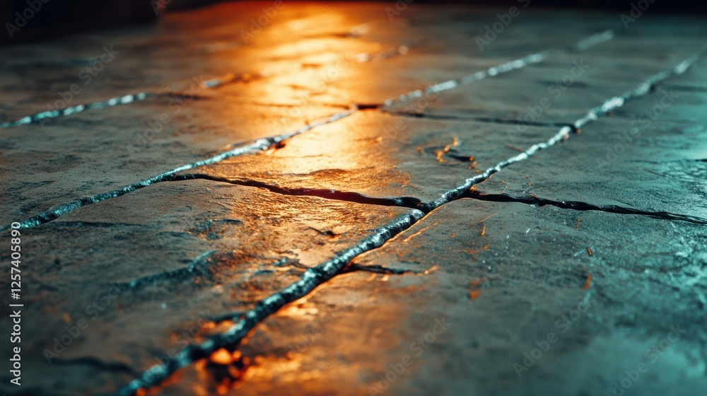 Aufkleber textured concrete floor with glowing light reflecting in a dramatic low angle view