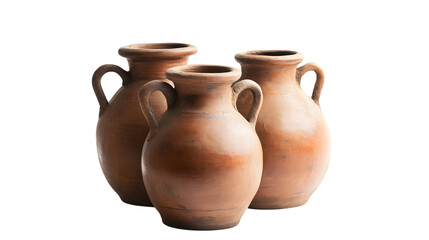 Antique Ceramic Clay Jugs for Drinking Water, Isolated on White Background