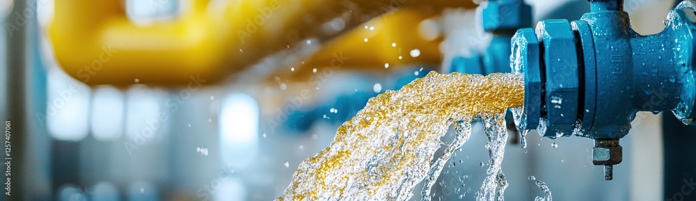 Aufkleber water flowing through industrial pipes: a close-up view of fluid dynamics and system efficiency, hig