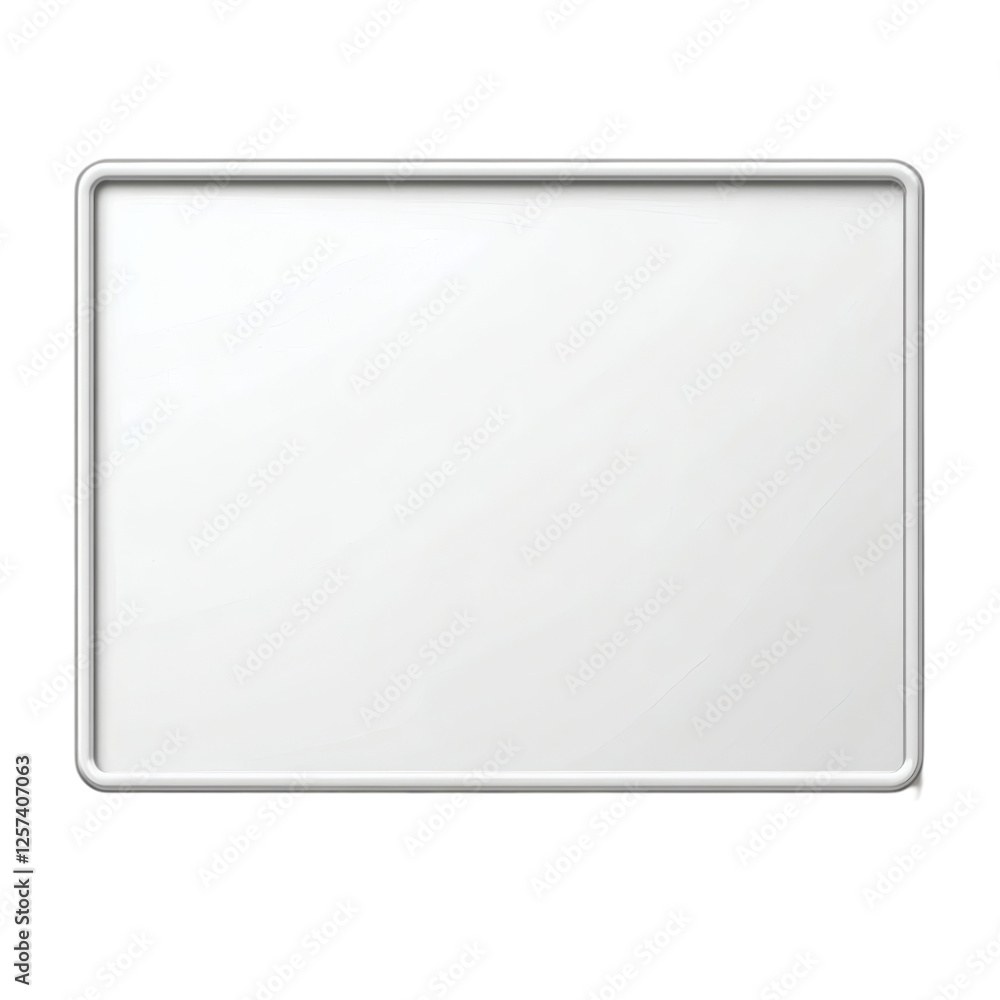 Poster realistic high-quality isolated object of a mini whiteboard with a smooth glossy surface, compact size for classroom or office use, simple and clean design, on a white background, no object touching