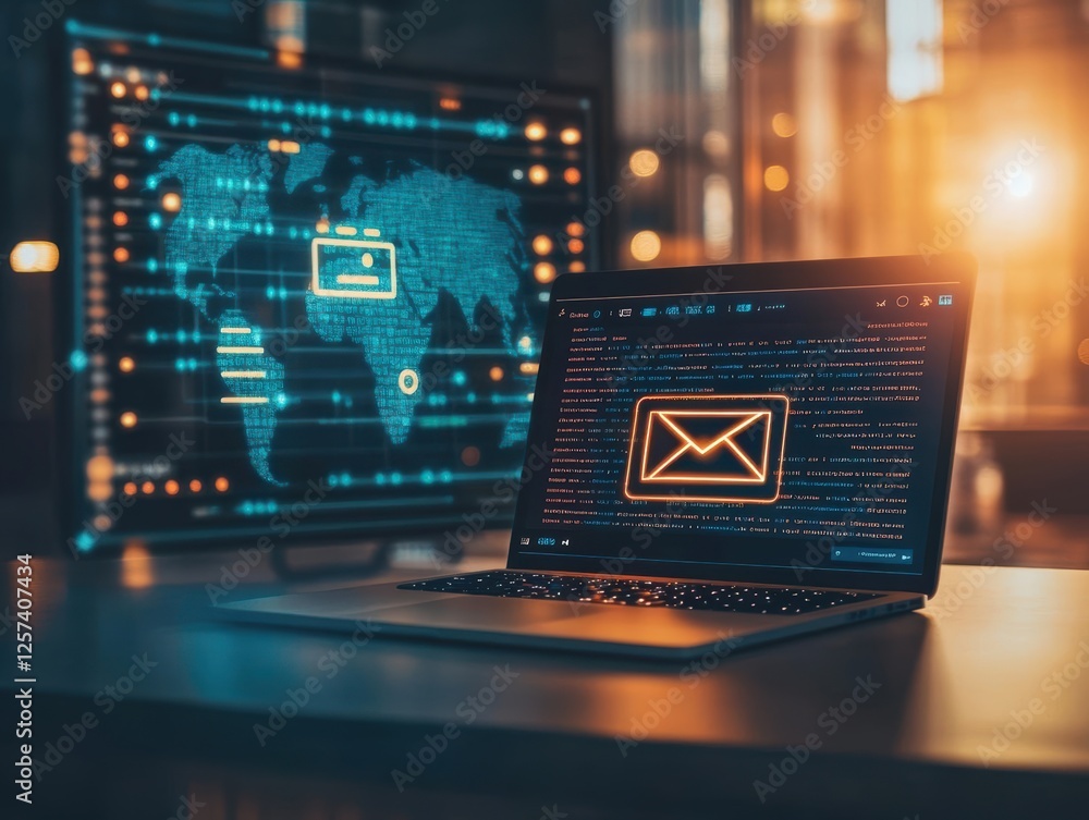 Poster Laptop with email icon displayed on screen showing digital communication and technology concept