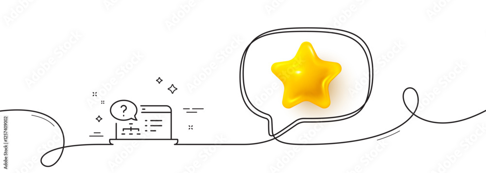 Poster question mark line icon. continuous line with 3d star. online quiz test sign. 3d star in speech bubb
