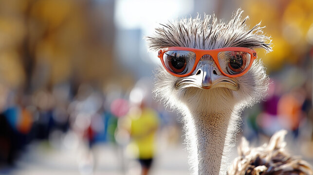 Ostrich Running in Sneakers at Marathon Event
