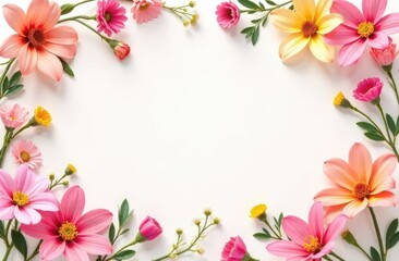 Fototapeta premium pink. yellow, blue flower frame for your greeting, presentation or design background