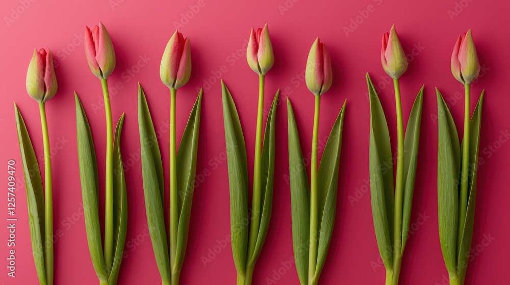 Poster tulip stems arranged vertically in a repeating pattern