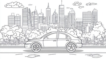 City car park nature urban landscape illustration