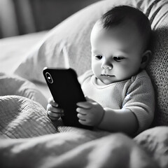 Baby holding a cellphone mobile 