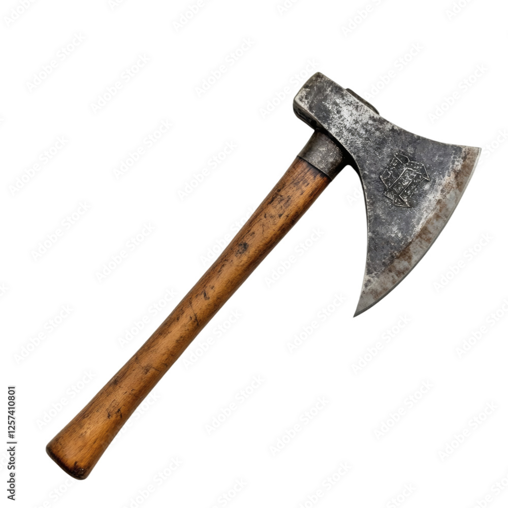 Poster realistic high-quality isolated object of a firefighters axe with a sharp steel blade and a wooden h