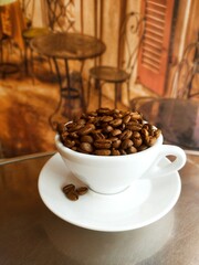 coffee beans and cup