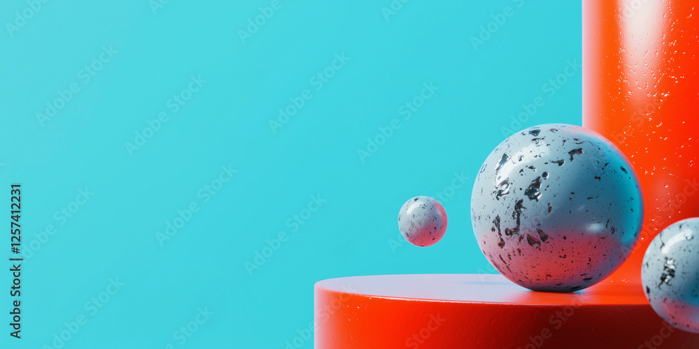 Poster minimalist abstract composition with spheres on vibrant background