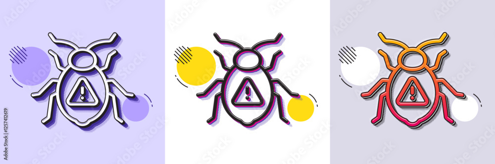 Poster software bug line icon. halftone dotted pattern. gradient icon with grain shadow. cyber attack sign.
