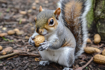       There is a squirrel that is eating a peanut in the hand