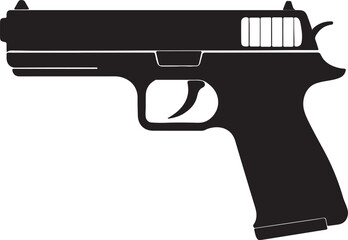 Automatic Handgun Pistol silhouette, black and white silhouette, vector and illustration