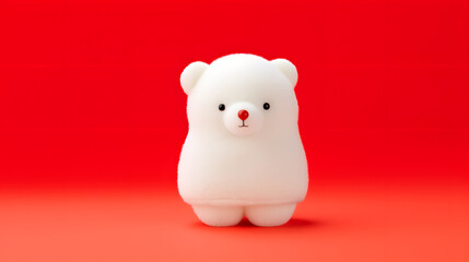 White polar bear toy isolated on red background. Cute cartoon character.