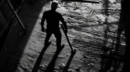 Silhouette of construction worker on site.