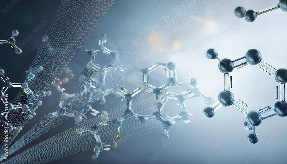 Poster firefly zinc and bisabolol molecules create an innovative translucent visual representation against 
