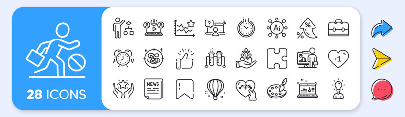 Ranking, Time management and Chemistry beaker line icons. Interest rate, AI generate, Inflation icons. Pack of Fake news, Ranking stars, Online question icon. Vector