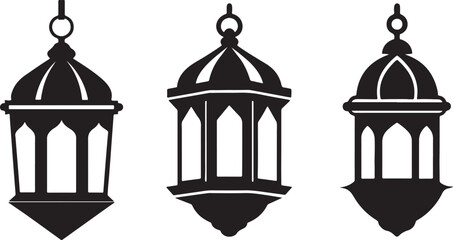 Set of Ramadan lantern silhouette, black and white silhouette, vector and illustration