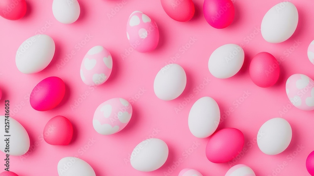 Aufkleber white and pink eggs arranged on a soft pink background in a decorative display