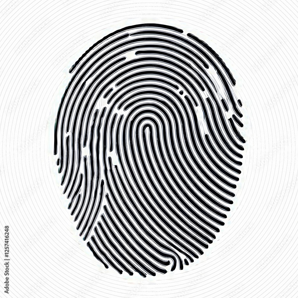 Poster fingerprint logo design featuring a unique and intricate pattern on a circular background, emphasizi