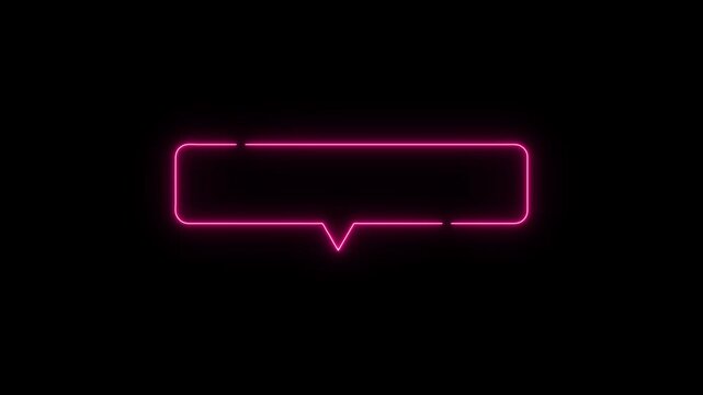 Neon incoming message icon animation. square massage box icon. Neon Blue Speech Bubble on Black Background. 4k