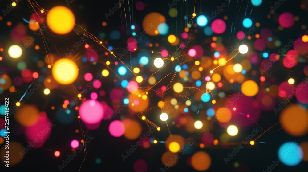 Poster abstract network visualization with glowing, colorful nodes connected by dynamic lines, representing