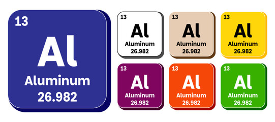 Al, Aluminum element vector icon set, periodic table element. Vector illustration EPS 10 File. Isolated on white background.