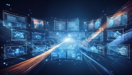 Realistic and abstract visualization representing customization in application development with dynamic digital displays and vibrant data streams