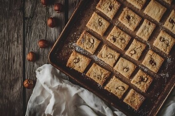 Traditional Corsican hazelnut canistrelli biscuits with rough texture, caramelized edges, crumbs
