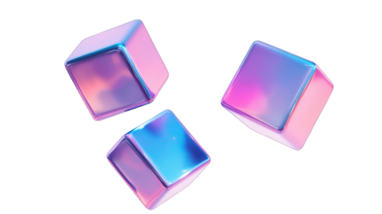 flying four gradient pink and blue cube holographic Iridescent 3d render icon isolated on white background