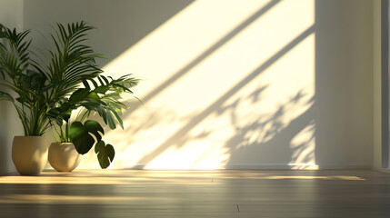 Sunlit Interior with Tropical Plants and Soft Shadows