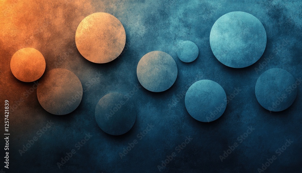 Aufkleber abstract background with various sized circles in warm and cool tones on a textured surface. ideal f
