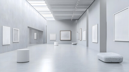 Modern Art Gallery Interior with Empty Frames and Minimalist Design