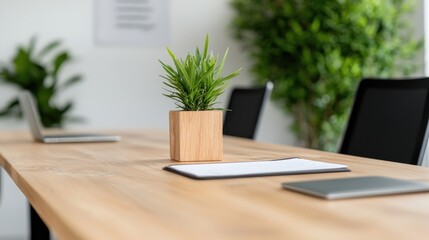 Fototapeta premium Modern office meeting table with plants