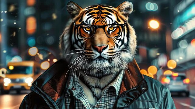 a tiger in glasses. selective focus