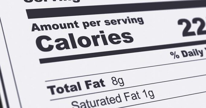 Nutrition Facts Label with Vitamin K, potassium line highlighted, kalium, diet and healthy food concept, footage