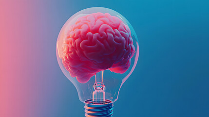 Illuminated Mind Brain Inside a Light Bulb, Concept of Ideas and Intelligence