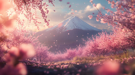Serene Spring Sunrise Mount Fuji and Cherry Blossoms