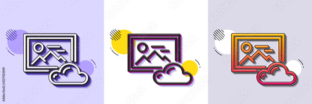 Poster photo cloud line icon. halftone dotted pattern. gradient icon with grain shadow. images cloud data s