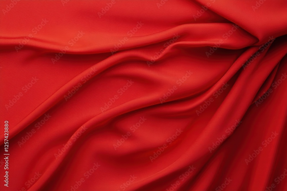 Aufkleber close up of a vibrant red silk fabric texture with smooth sheen and elegant drape