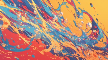 Energetic abstract background with vivid, high-contrast colors and fluid shapes. Featuring a dynamic interplay of bright reds, blues, and yellows. Ideal for vibrant advertising and artistic projects.